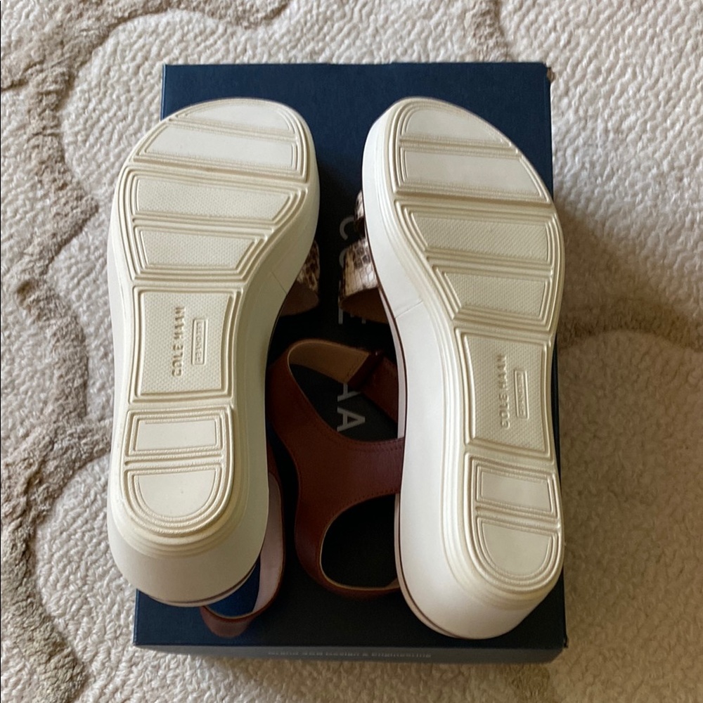 NIB! Cole Haan Peyton Brown and Snake Print Platform Sandals - Picture 4 of 5